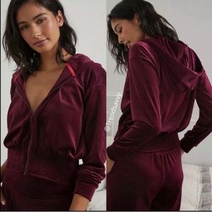ANTHROPOLOGIE Catie Cropped Velvet Zip Smocked Waist Sweater Hoodie Tops 1X